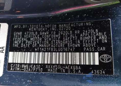 2020 Toyota Avalon Hybrid Xle from USA, damaged, VIN 4T1A21FB3LU016747